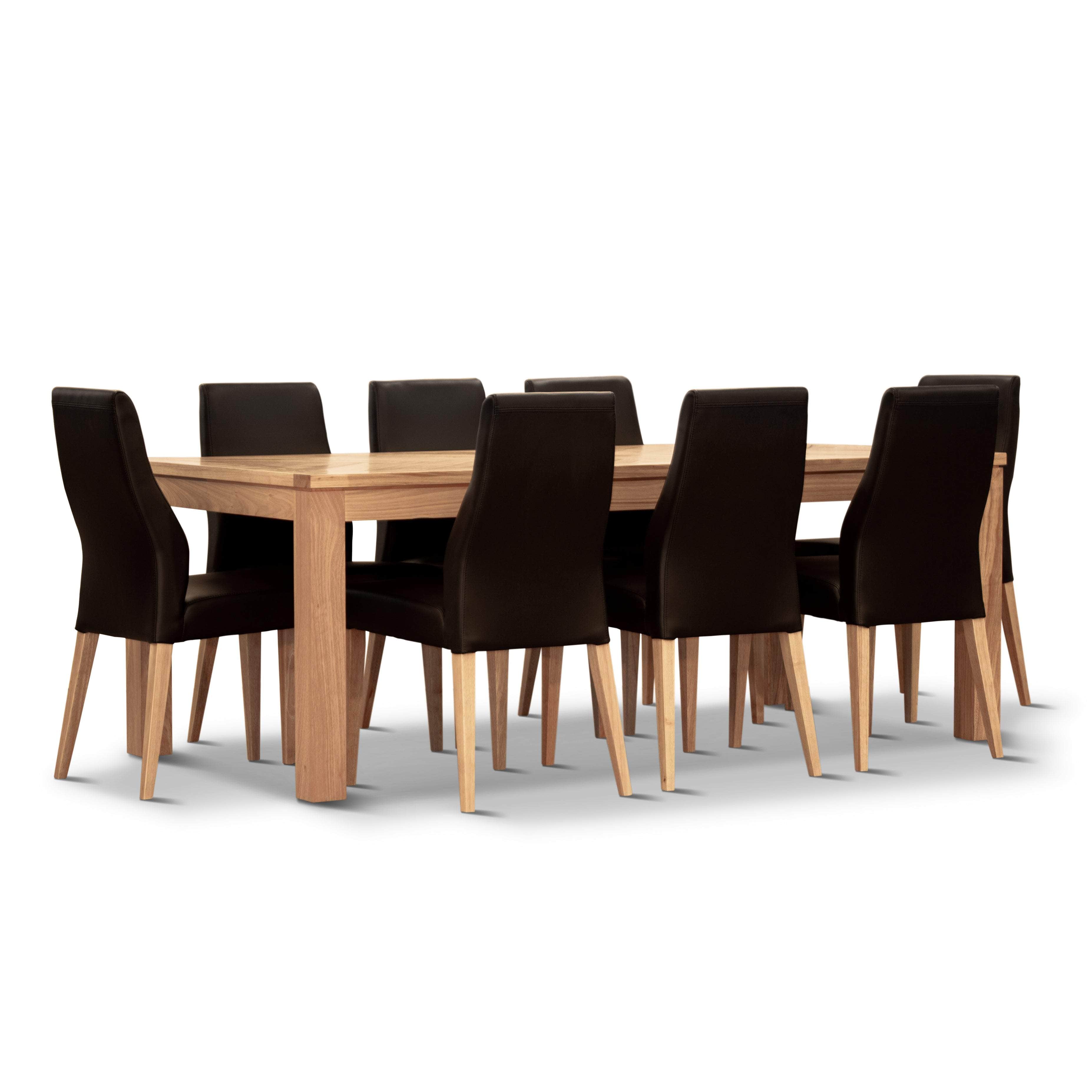 Dining Chair Set Of 4 Pu Leather Seat Solid Messmate Timber - Black