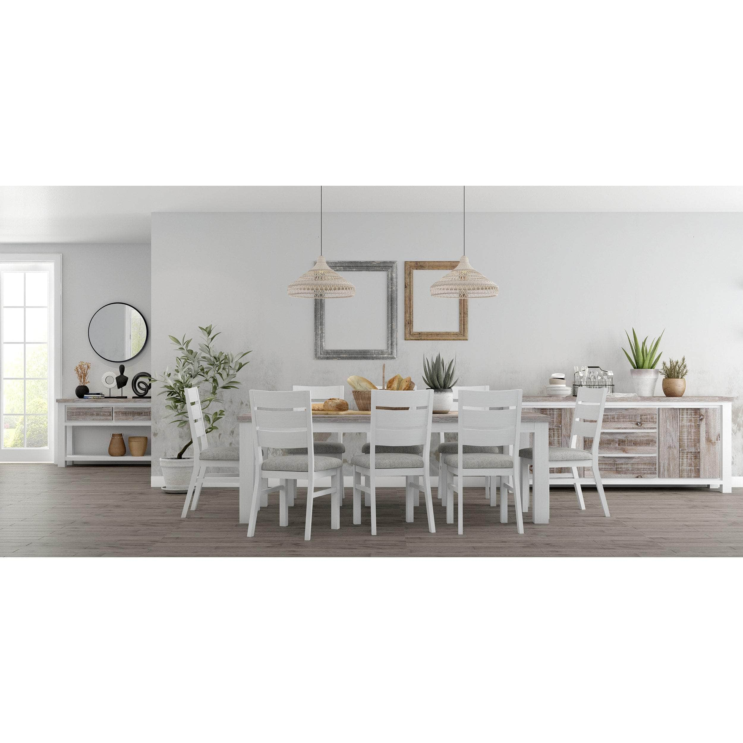 Dining Chair Set Of 8 Solid Acacia Wood Dining Furniture - White Brush