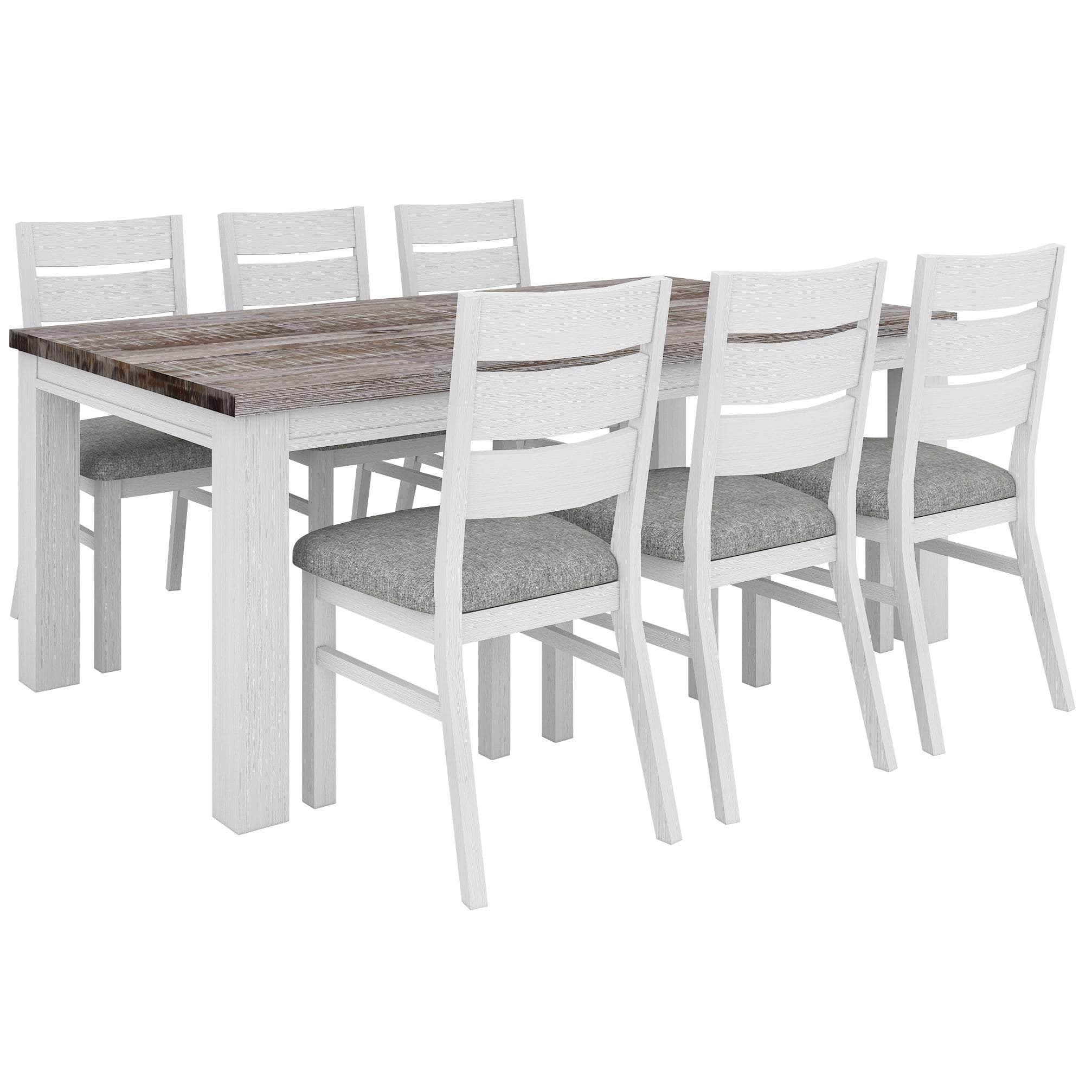 Dining Chair Set Of 8 Solid Acacia Wood Dining Furniture - White Brush