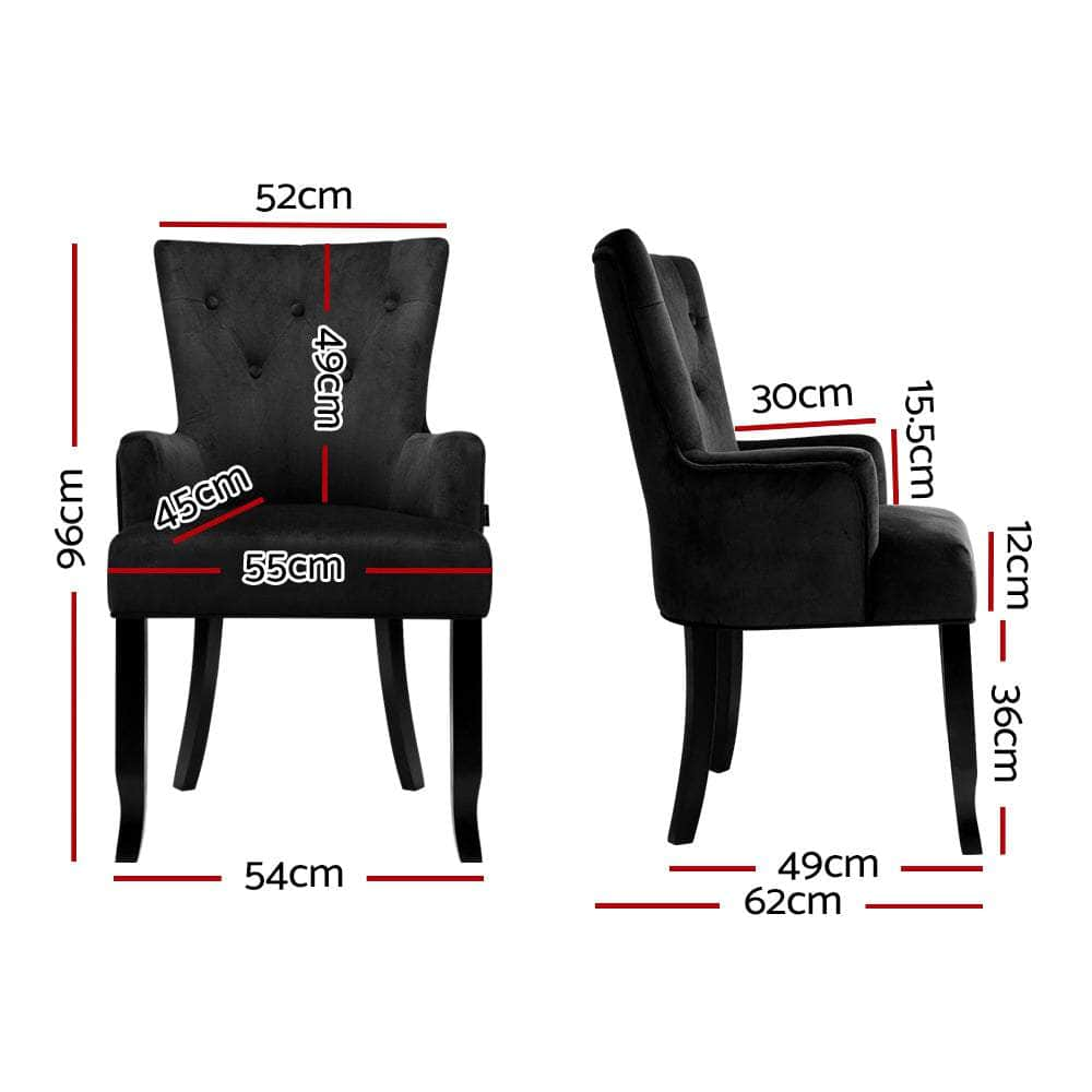 Dining Chair Velvet French Provincial Armchair Black