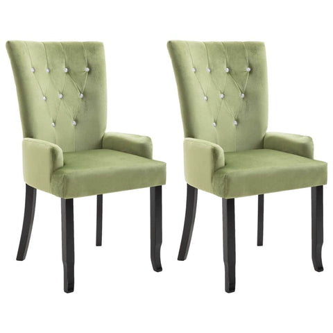 Dining Chair with Armrests 2 pcs Light Green Velvet