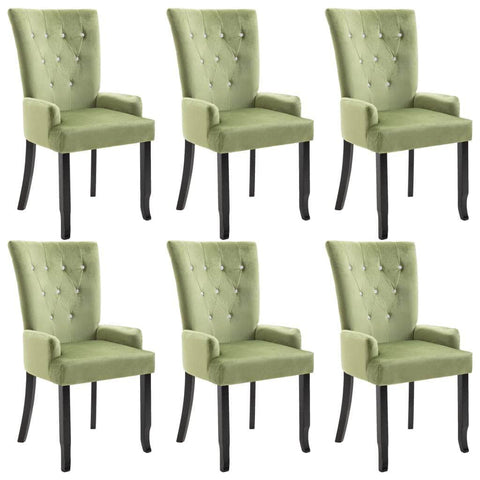 Dining Chair with Armrests 6 pcs Light Green Velvet