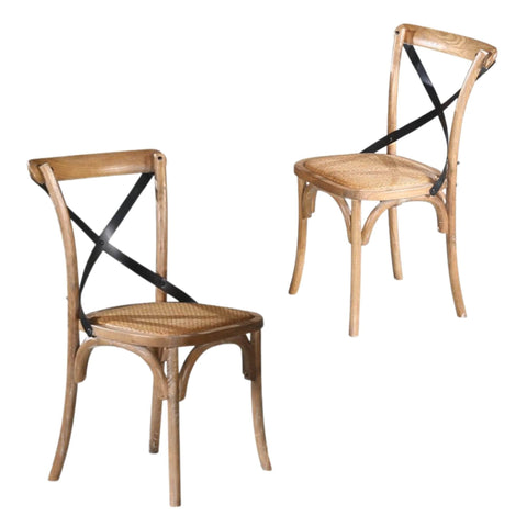 Dining Chair X-Back Birch Timber Wood Woven Seat Natural