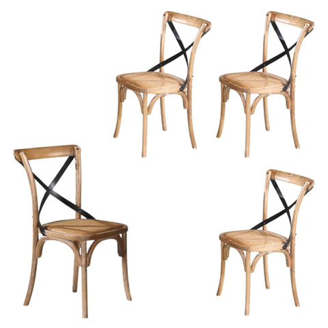 Dining Chair X-Back Birch Timber Wood Woven Seat Natural