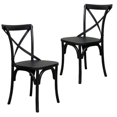 Dining Chair X-Back Solid Timber Wood Seat Black