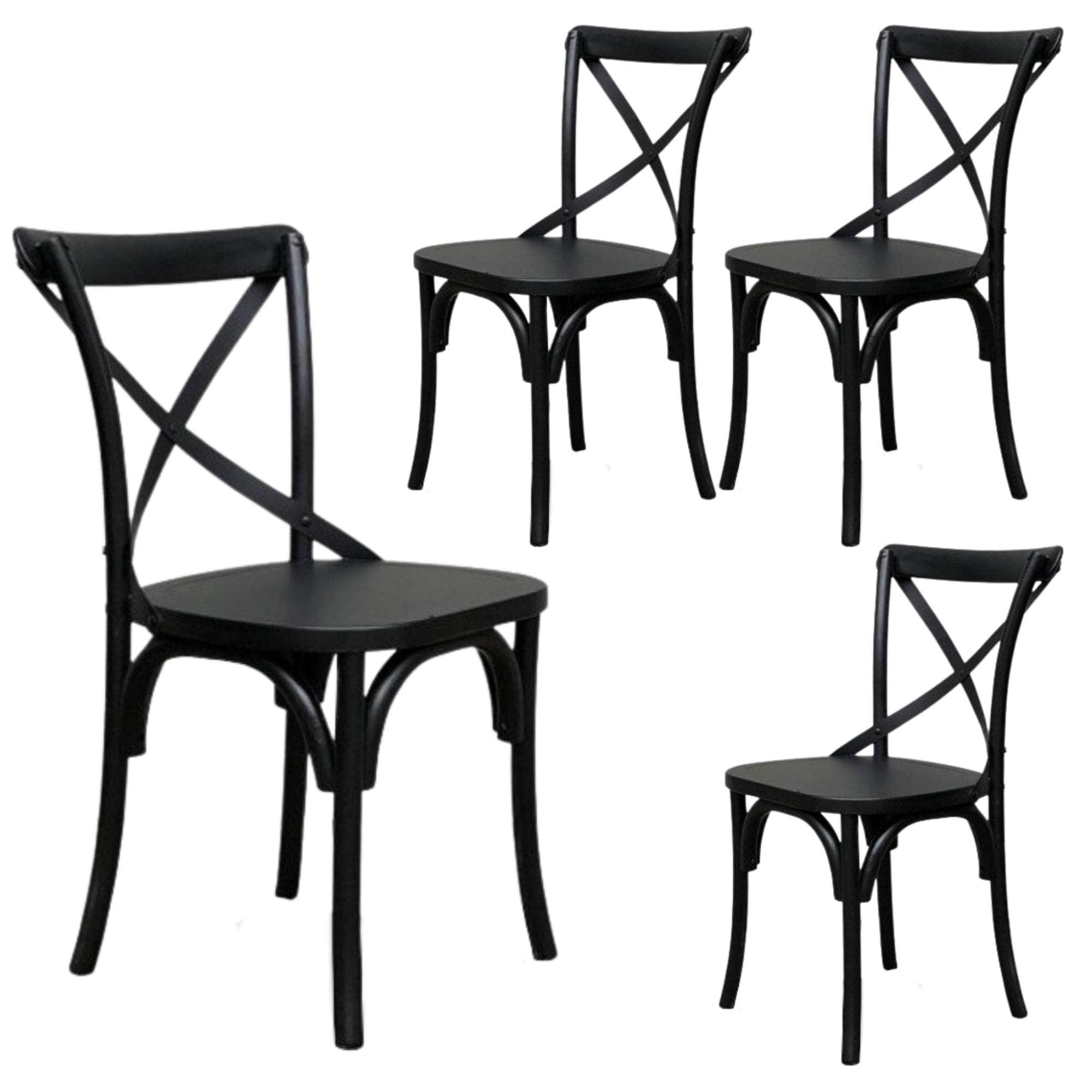 Dining Chair X-Back Solid Timber Wood Seat Black