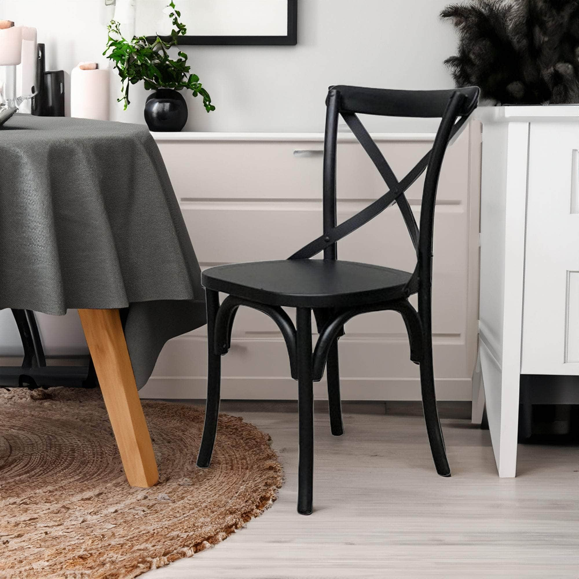 Dining Chair X-Back Solid Timber Wood Seat Black