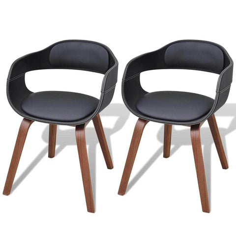 Dining Chairs 2 pcs Black Bent Wood and Leather