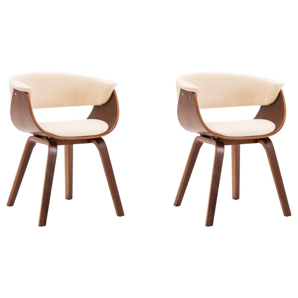 Dining Chairs 2 pcs Cream Bent Wood and Leather