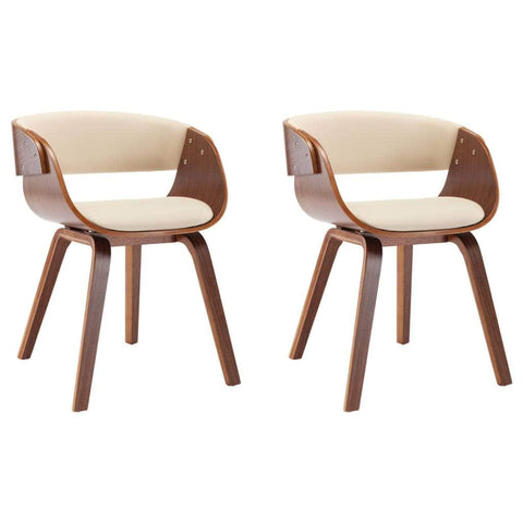 Dining Chairs 2 pcs Cream Bent Wood and Leather