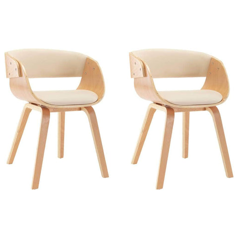 Dining Chairs 2 pcs Cream Bent Wood and Leather