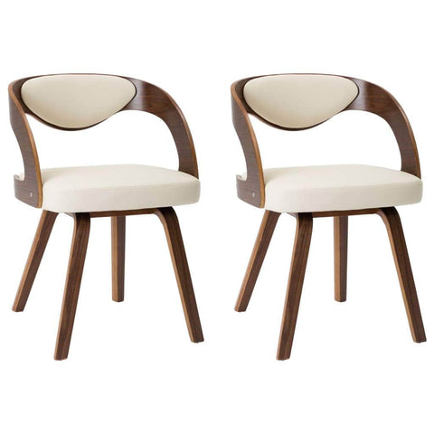 Dining Chairs 2 pcs Cream Bent Wood and Leather