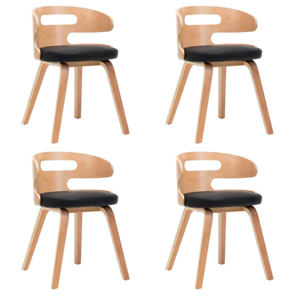 Dining Chairs 4 pcs Black Bent Wood and Leather