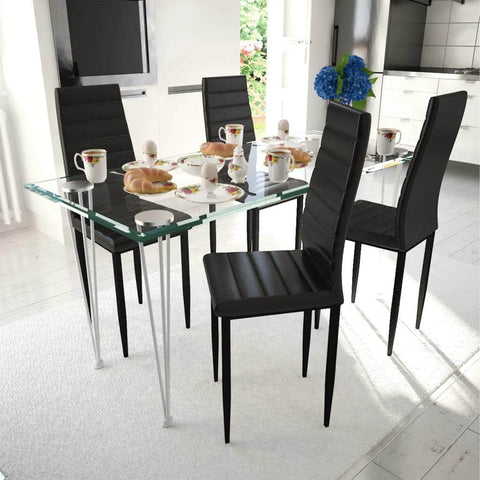 Dining Chairs 4 pcs Black Leather