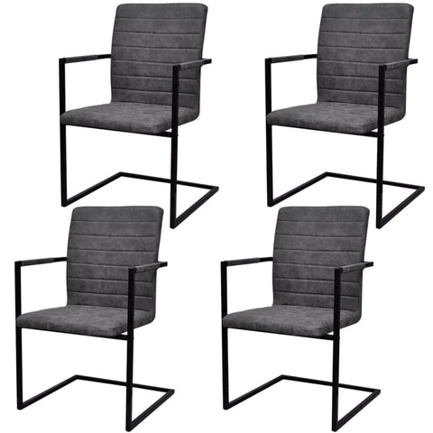 Dining Chairs 4 pcs Grey Leather