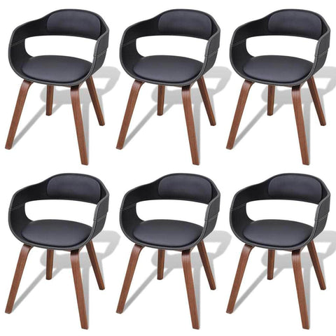 Dining Chairs 6 pcs Black Bent Wood and Leather