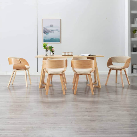 Dining Chairs 6 pcs Cream Bent Wood and Leather