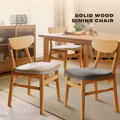 Dining Chairs Kitchen Natural Wood Linen Fabric Cafe Lounge Chairs