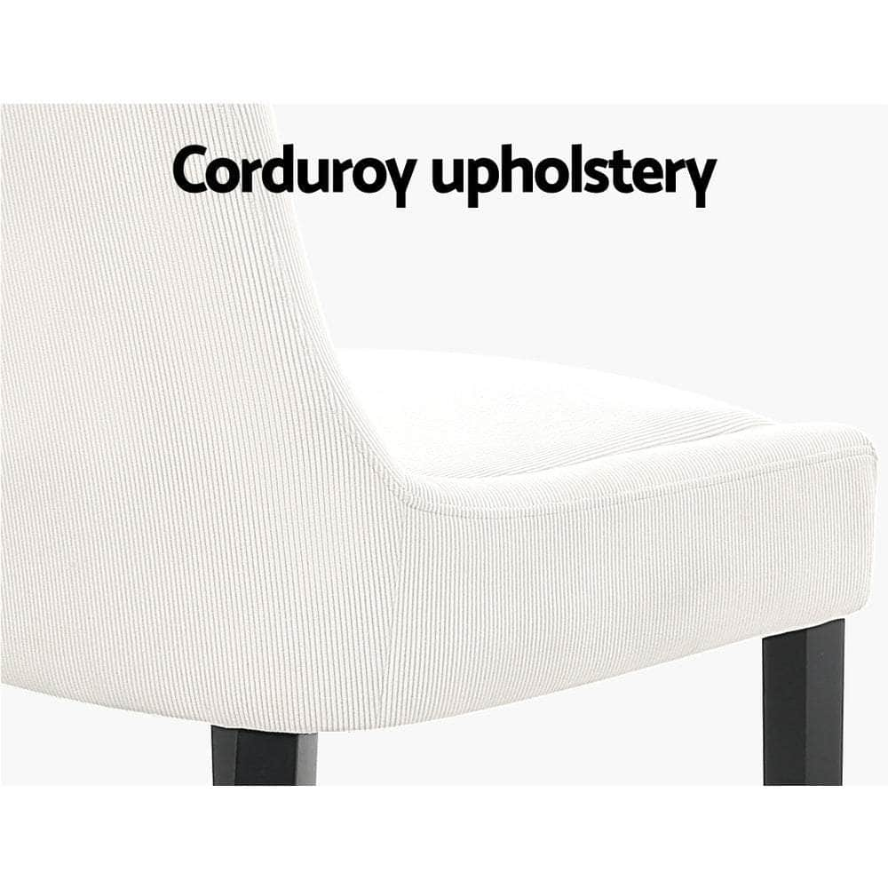 Dining Chairs Set Of 2 Corduroy Wooden Beige