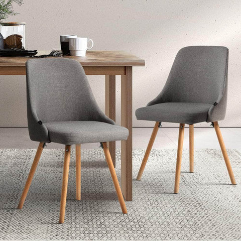 Dining Chairs Set Of 2 Fabric Wooden Grey