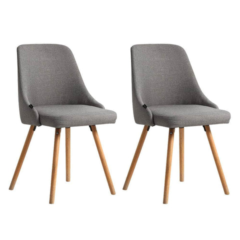 Dining Chairs Set Of 2 Fabric Wooden Grey