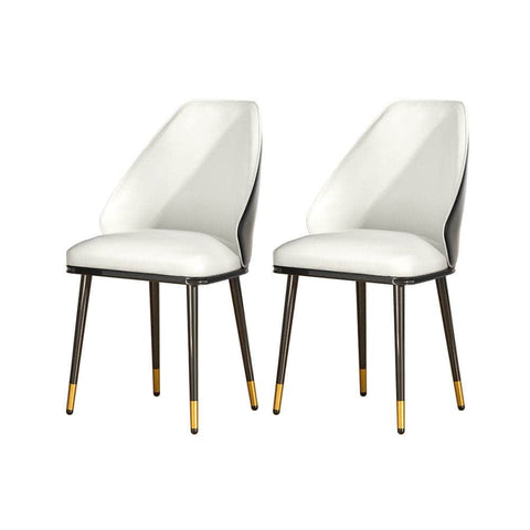 Dining Chairs Set Of 2 Leather Seat White And Black