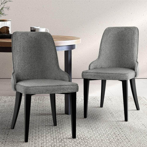 Dining Chairs Set Of 2 Linen Fabric Grey