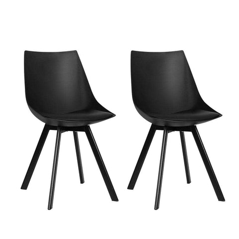 Dining Chairs Set Of 2 Pu Leather Plastic Metal Black