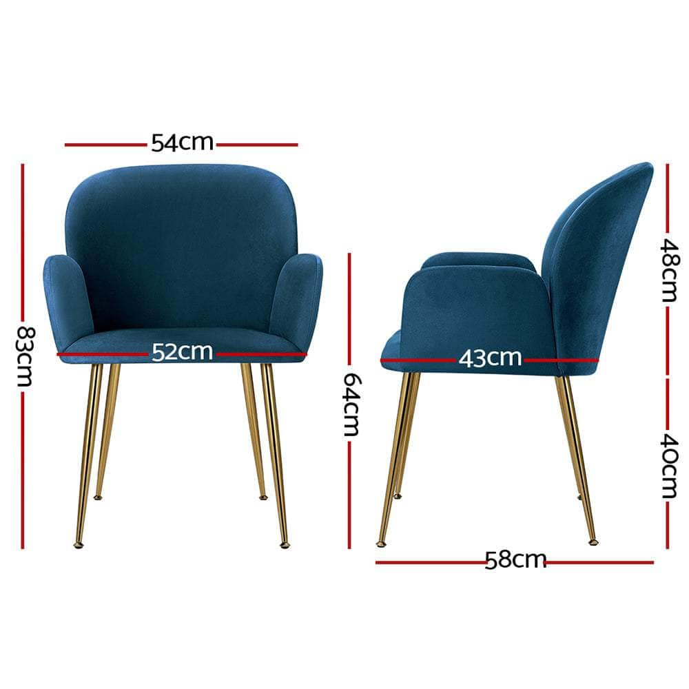 Dining Chairs Set Of 2 Velvet Armchair Blue