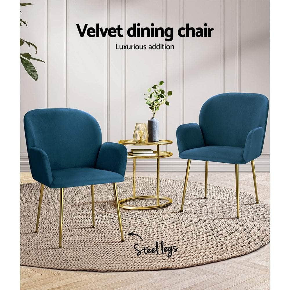 Dining Chairs Set Of 2 Velvet Armchair Blue