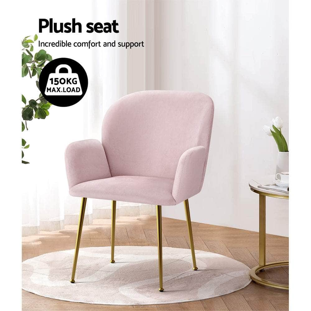 Dining Chairs Set Of 2 Velvet Armchair Pink