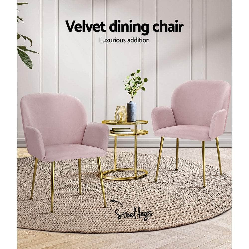 Dining Chairs Set Of 2 Velvet Armchair Pink