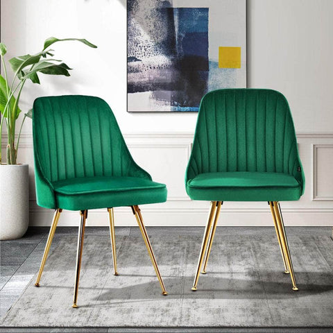 Dining Chairs Set Of 2 Velvet Channel Tufted Green