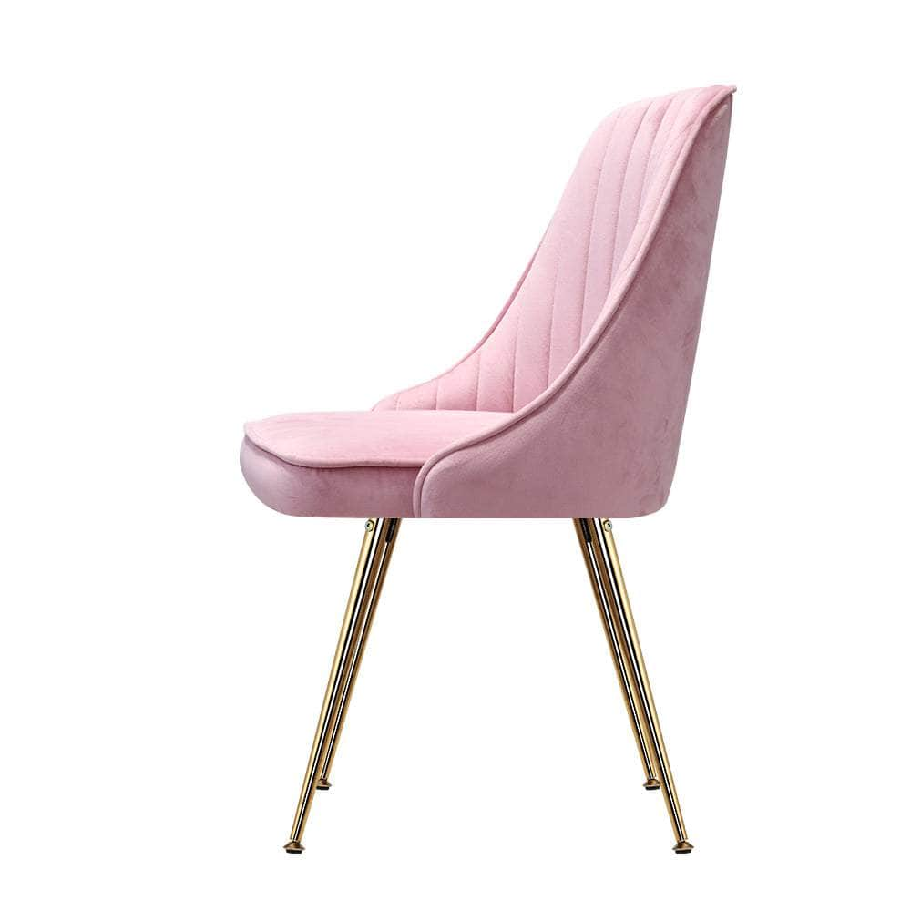 Dining Chairs Set Of 2 Velvet Channel Tufted Pink