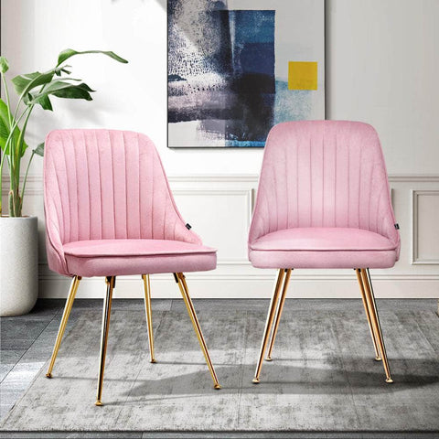 Dining Chairs Set Of 2 Velvet Channel Tufted Pink