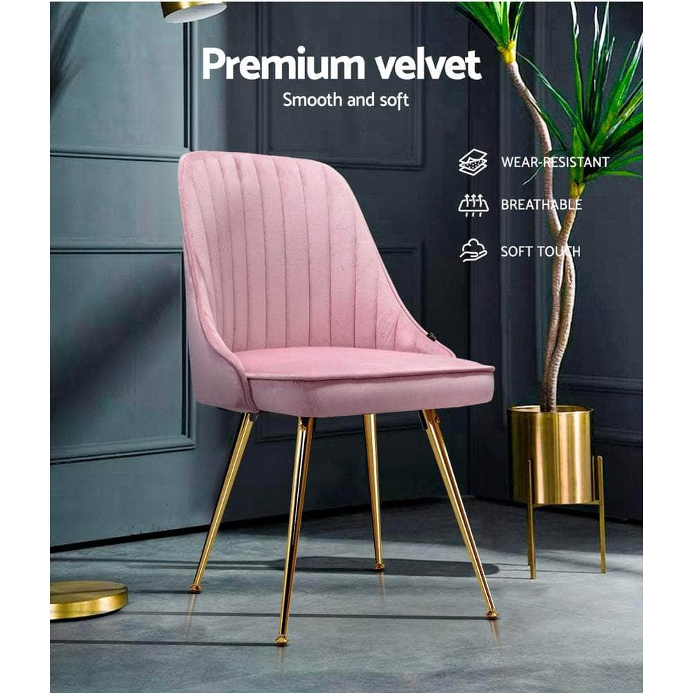 Dining Chairs Set Of 2 Velvet Channel Tufted Pink