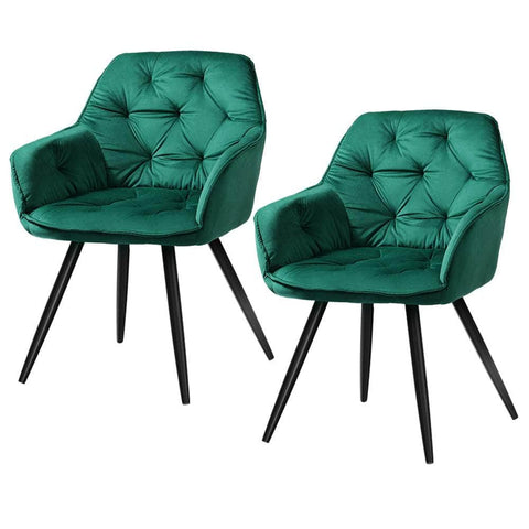 Dining Chairs Set Of 2 Velvet Diamond Tufted Armchair Green