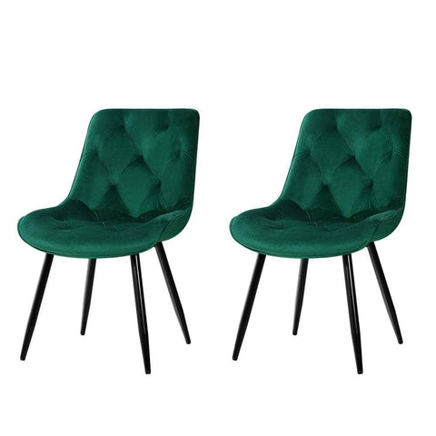 Dining Chairs Set Of 2 Velvet Diamond Tufted Green