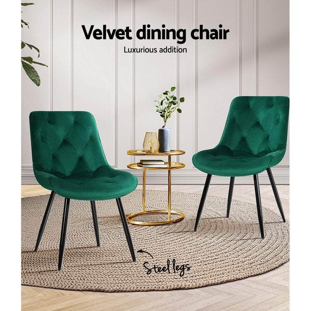 Dining Chairs Set Of 2 Velvet Diamond Tufted Green