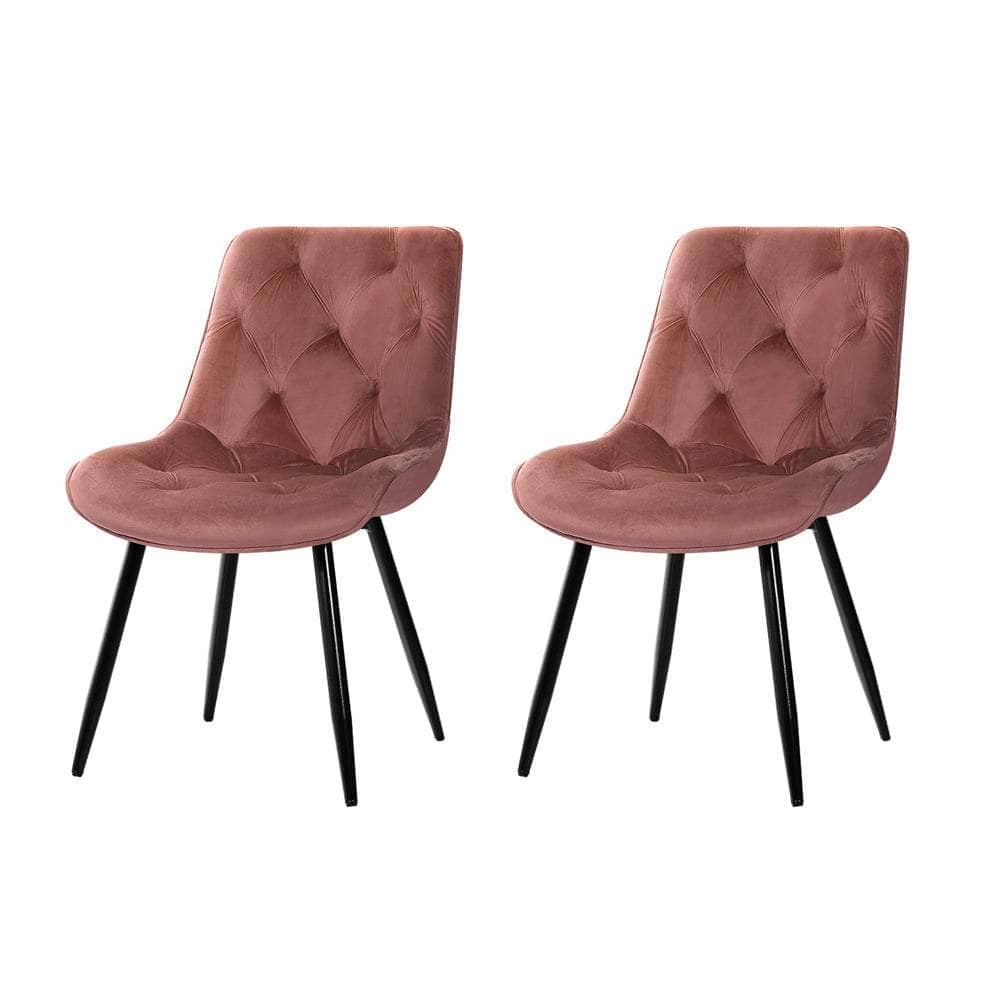 Dining Chairs Set Of 2 Velvet Diamond Tufted Pink