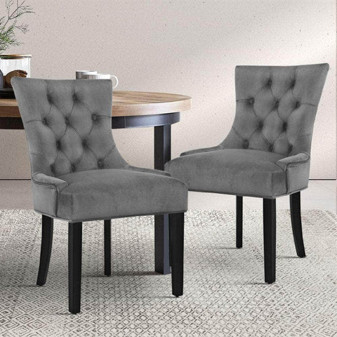 Dining Chairs Set Of 2 Velvet French Provincial Grey