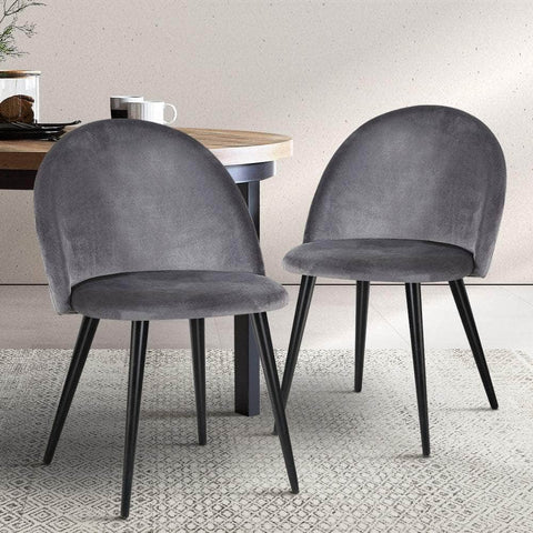 Dining Chairs Set Of 2 Velvet Solid Curved Dark Grey