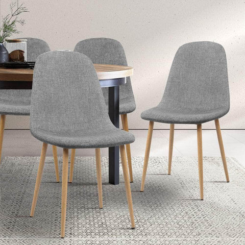 Dining Chairs Set Of 4 Linen Curved Slope Grey