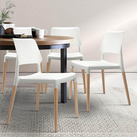 Dining Chairs Set Of 4 Plastic Wooden Stackable White