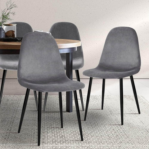 Dining Chairs Set Of 4 Velvet Curved Slope Grey