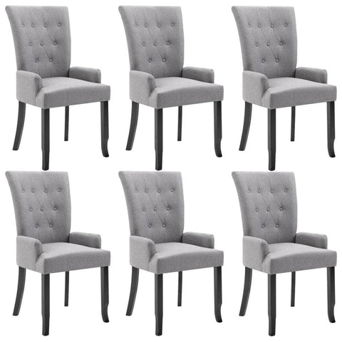 Dining Chairs with Armrests 6 pcs Light Grey Fabric