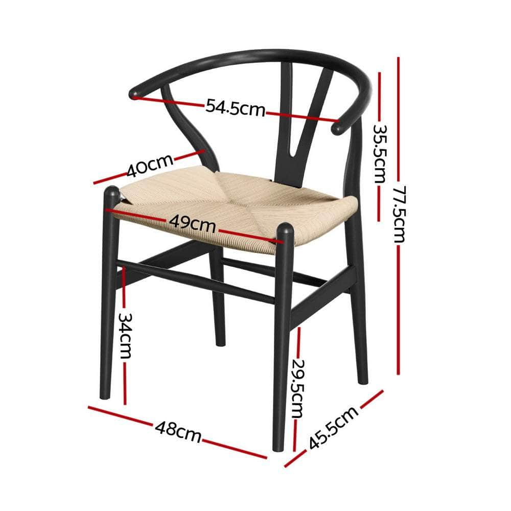 Dining Chairs Wooden Rattan Wishbone Black/Oak