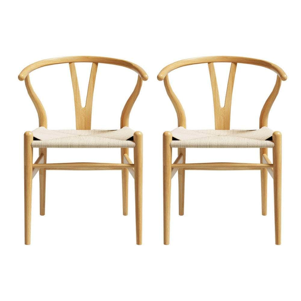 Dining Chairs Wooden Rattan Wishbone Black/Oak