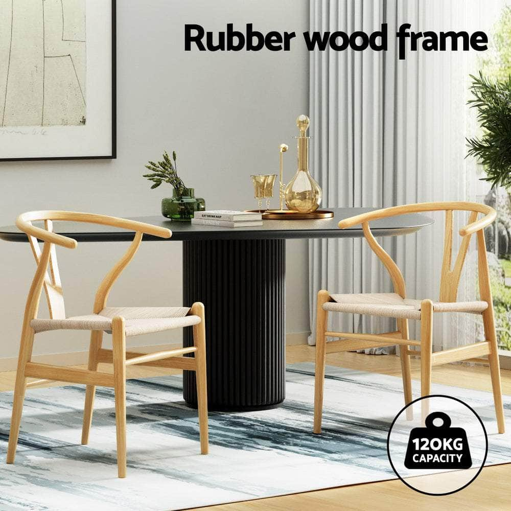 Dining Chairs Wooden Rattan Wishbone Black/Oak