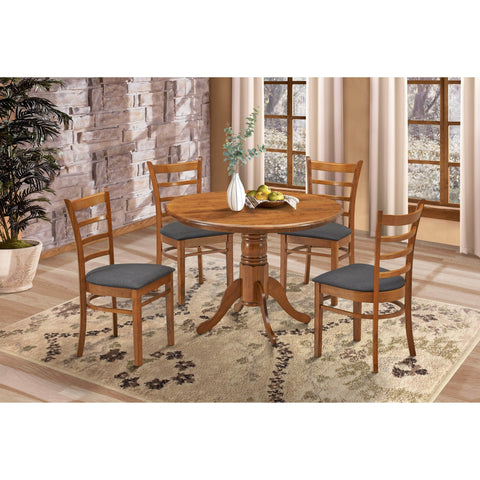 Dining Set Round Pedestral Table 4 Fabric Seat Chair